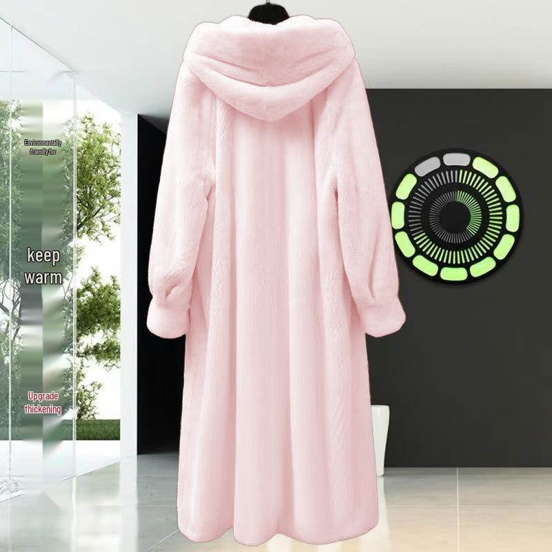 Extra Long Leopard Print Faux Fur Coat - Plus Size Women's Winter Cotton Coat