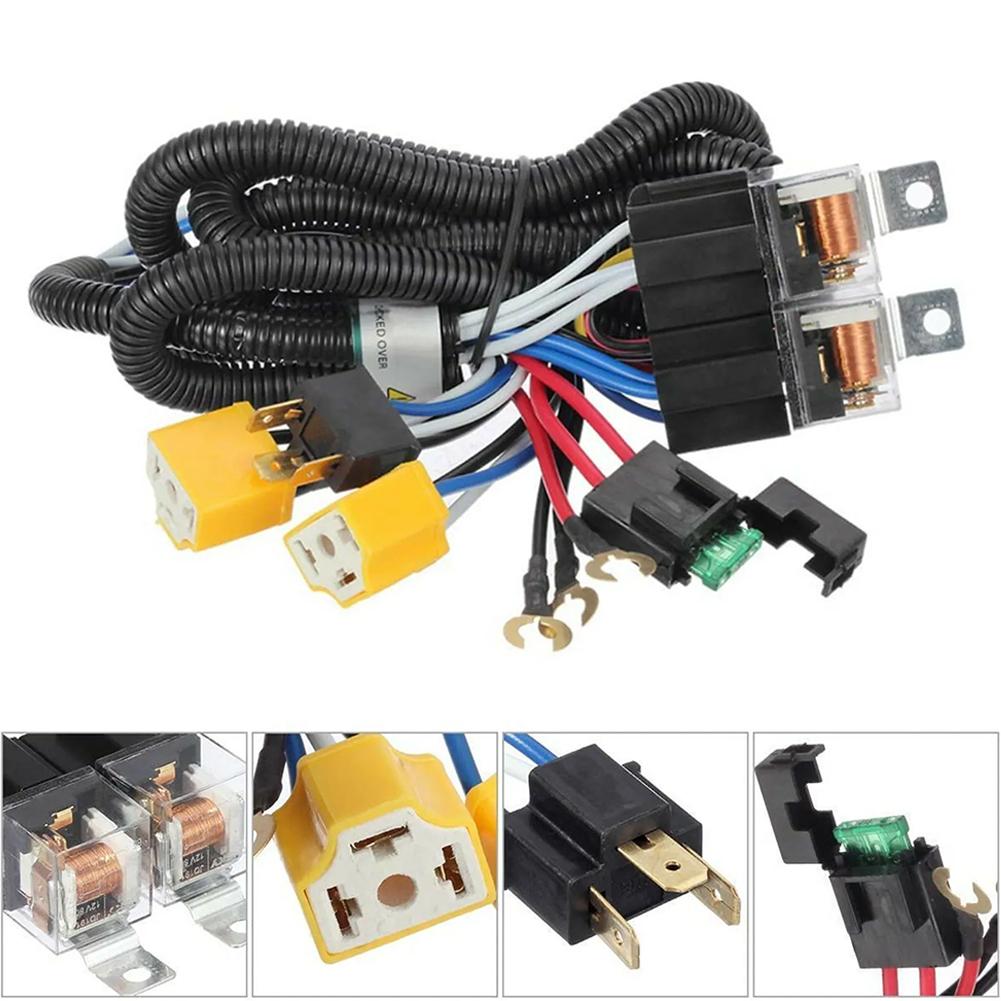 H4 LED Headlights Relay Wiring Harness Kit H6054 7x6 5x7 for Wrangler YJ Cherokee XJ Tacoma