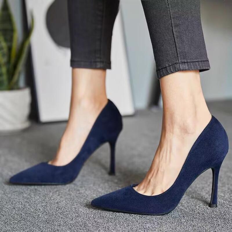 Autumn Brand New Sexy Black Wine Red Women Pumps Flock High Stiletto Heels Lady Dress Shoes Plus Big Size