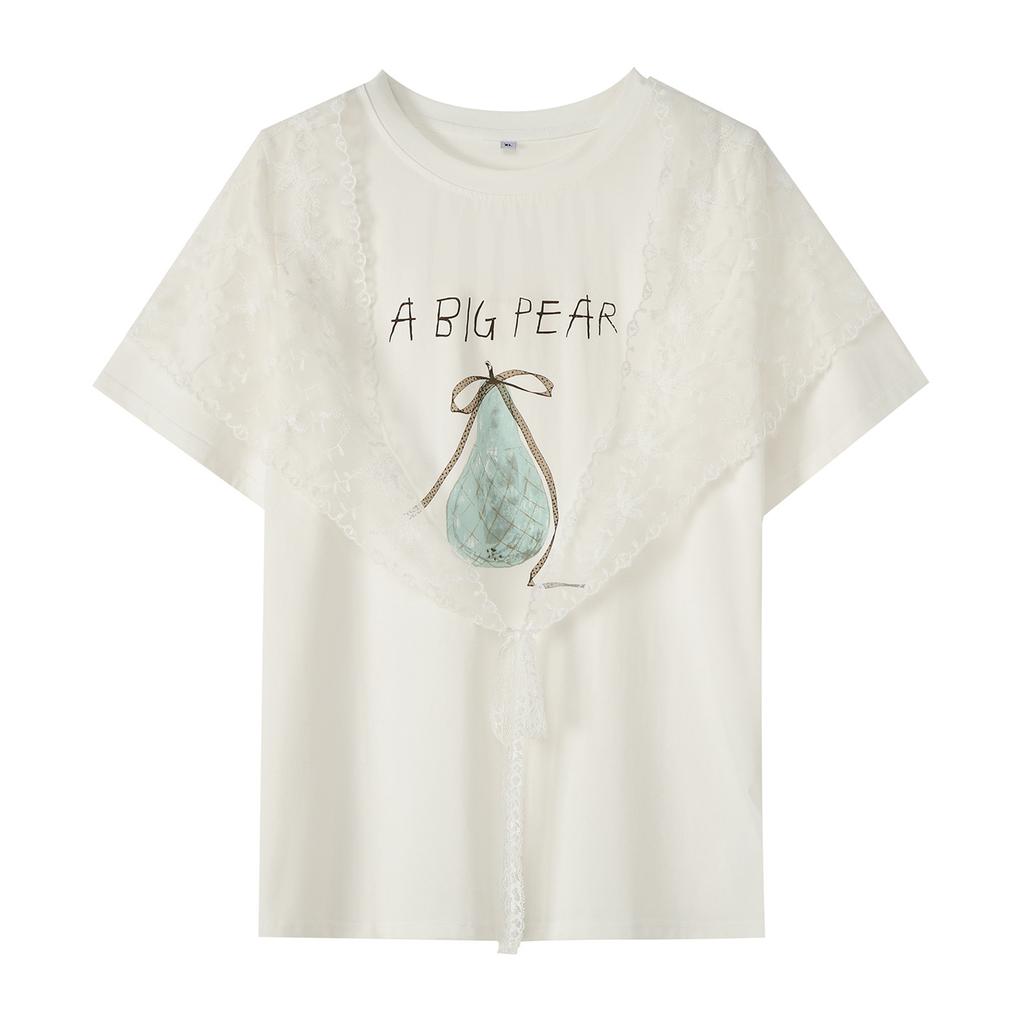 Large size women's versatile sister crew neck T-shirt 2026 summer design beautiful short-sleeved top 254764