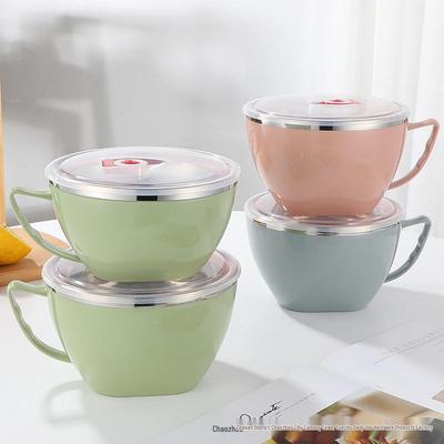 304 Stainless Steel Instant Noodle Cup with Lid: Double-Layer Heat-Insulated, Anti-Scald Bowl for Dormitory Use.