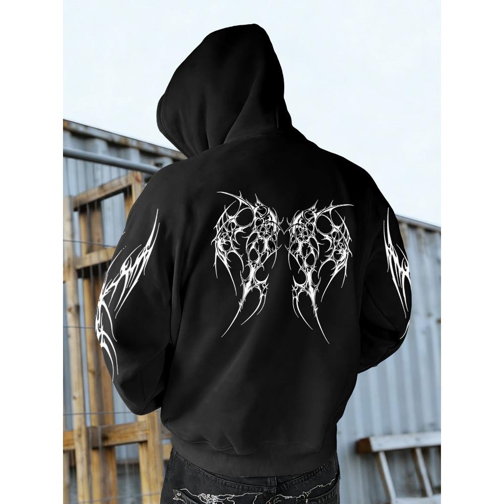 Autumn and Winter Men s Retro Style Fashion Designer Street Wear Printed Dark Gothic Hooded Sweatshirt, Suitable for Daily Street Fashion S