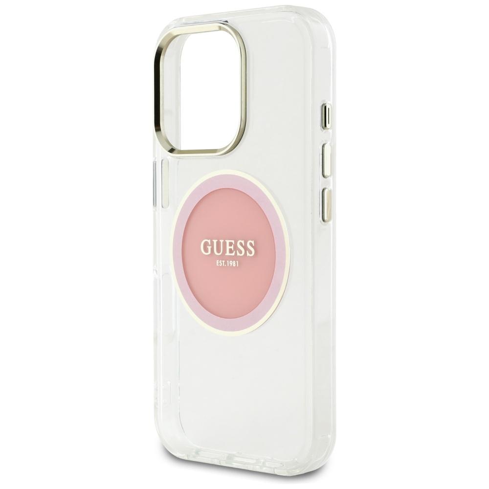 Guess Iml Metal Colored Circle Case Classic Logo Magsafe For iPhone 16 Pro Pink