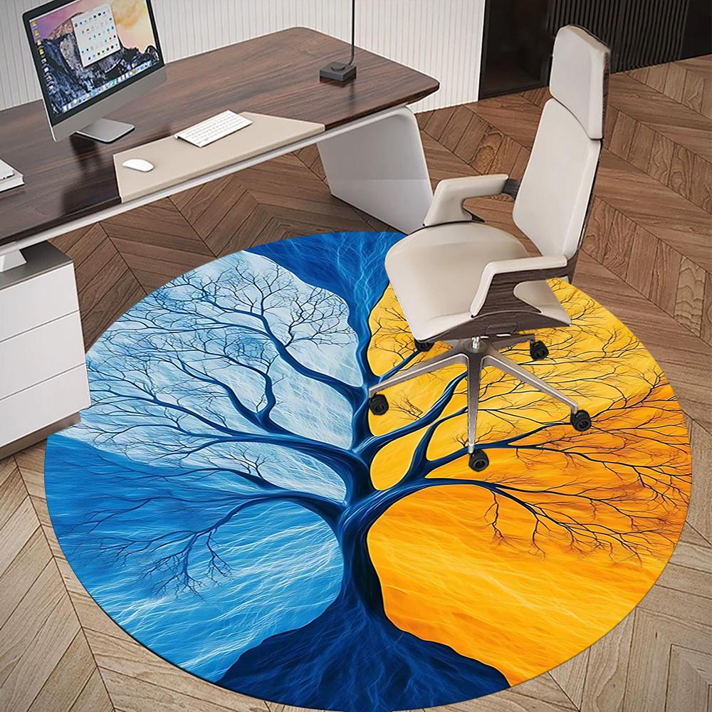 1pc tree of life Round Chair mat Area Rug - Non-Slip, Floor Mat for Office, Bedroom, and Indoor Decor -1002254