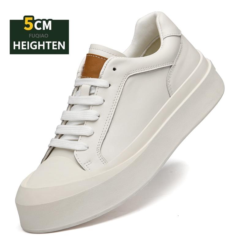 Men Cow Leather Thick Sole 5cm Hidden Elevator Shoes Anti-Collision Soft Comfortable Casual Lift Shoes Height Increase Sneakers