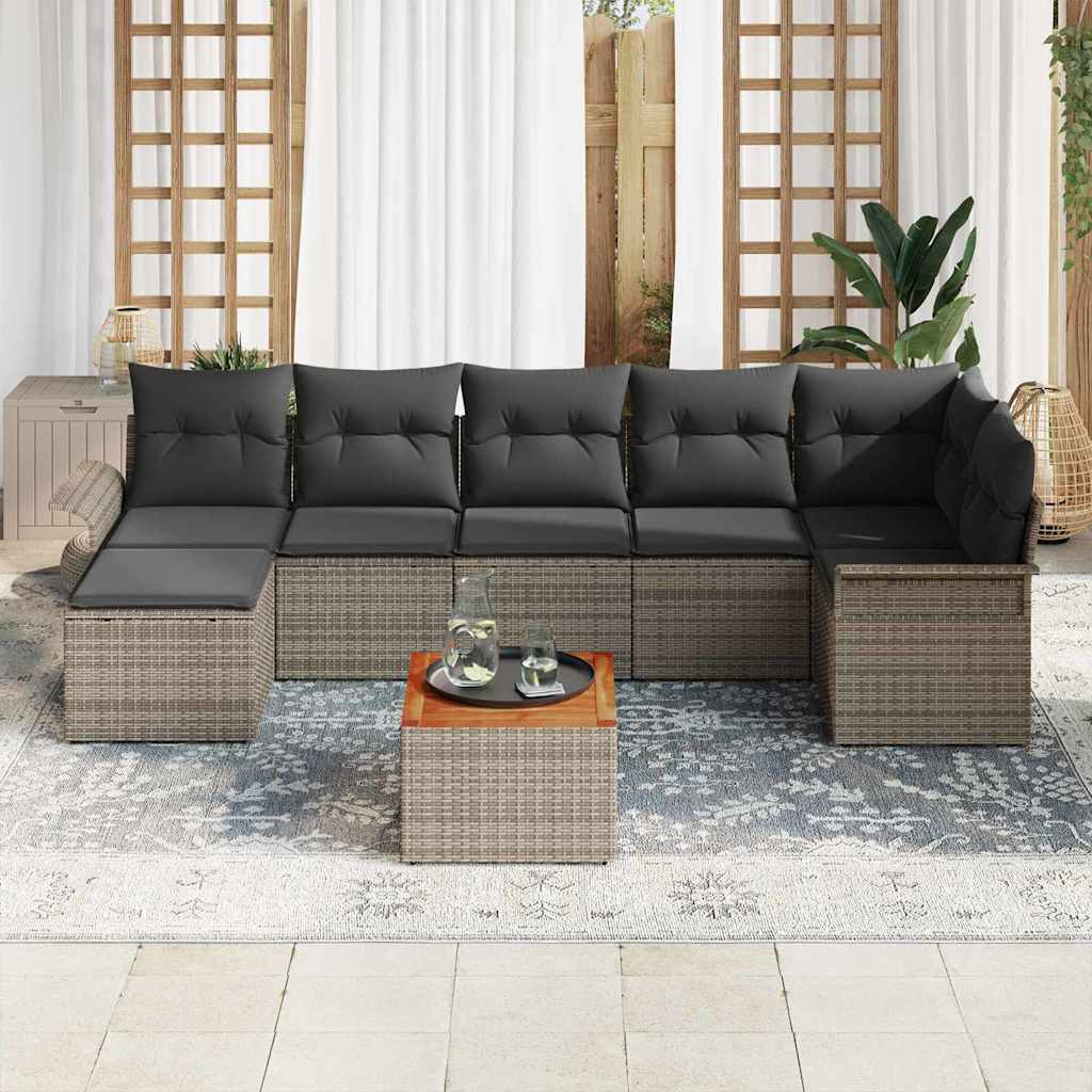 Garden Sofa Set with Cushions 8 Pcs Grey Poly Rattan