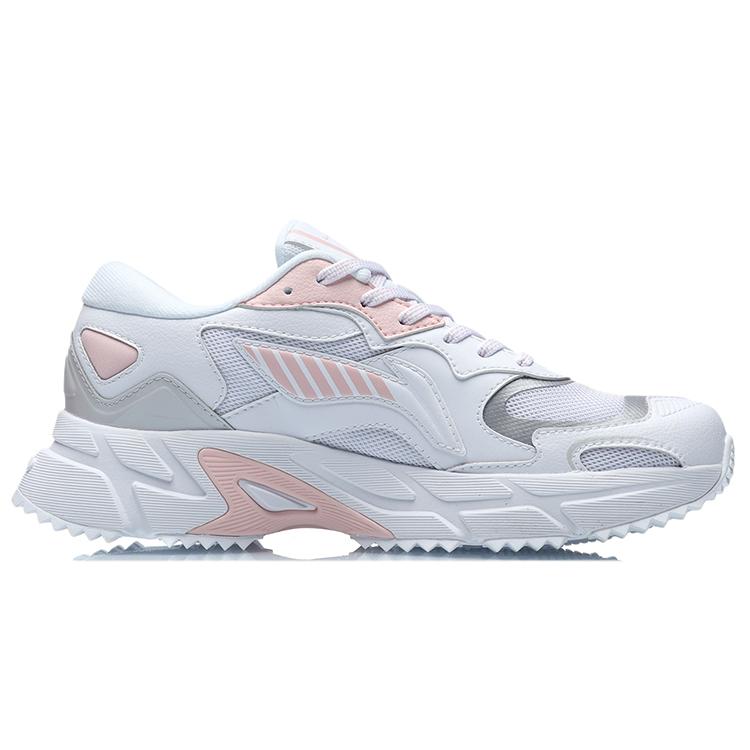 Li Ning Cushioning Slip Resistant Abrasion Resistant Breathable Lightweight Low Top Sprint Running Shoes Women's White ARLR004-3