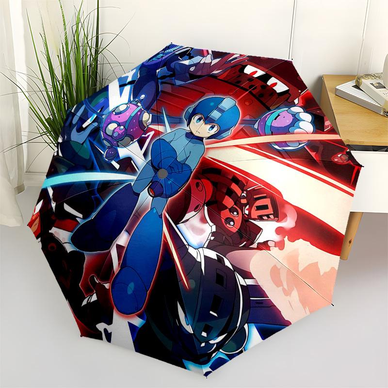 1pc Mega Man Automatic Folding Umbrella, 8 Bone Iron Frame, Portable Design for Outdoor Use, Ideal Gift for Fans and Travelers.Y104