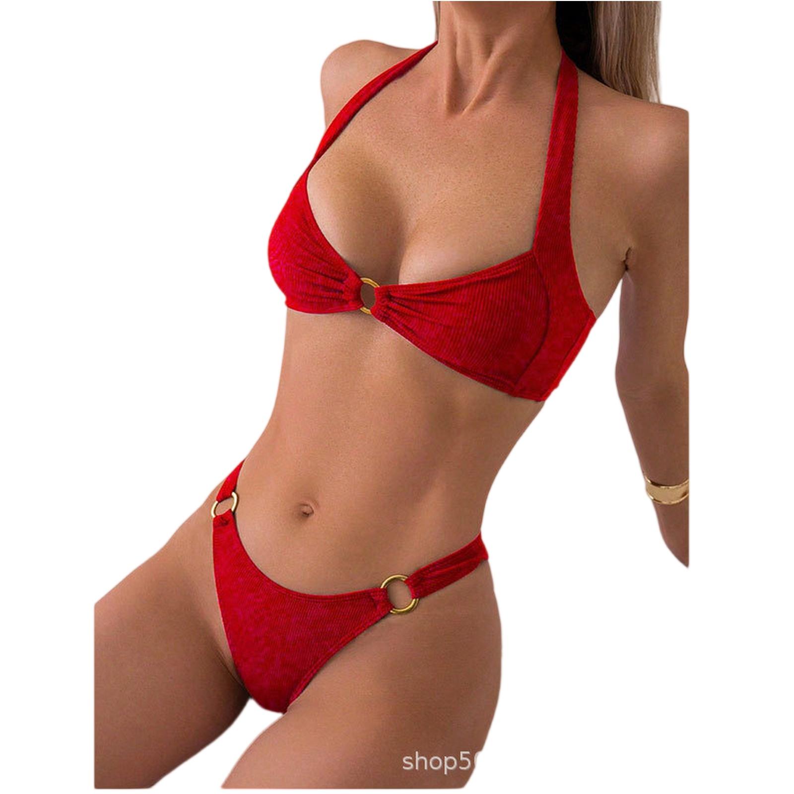 

Women s Color Sexy Push-Up Two-Piece Swimsuit Bikini Set S червоний