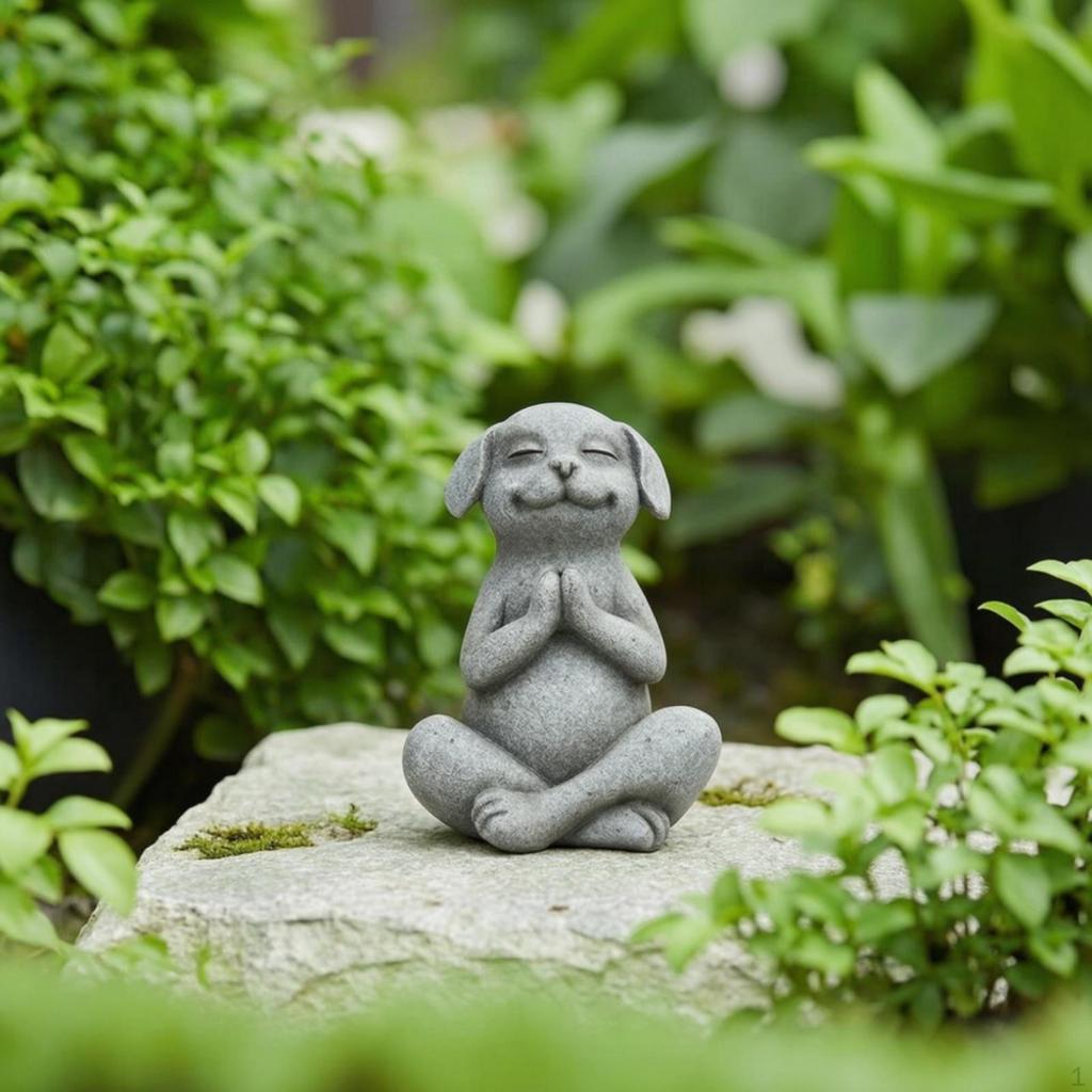 Statue de Chien Méditant Aspect Pierre Figurine Canine Décoration Résistante aux Intempéries pour Yogis,