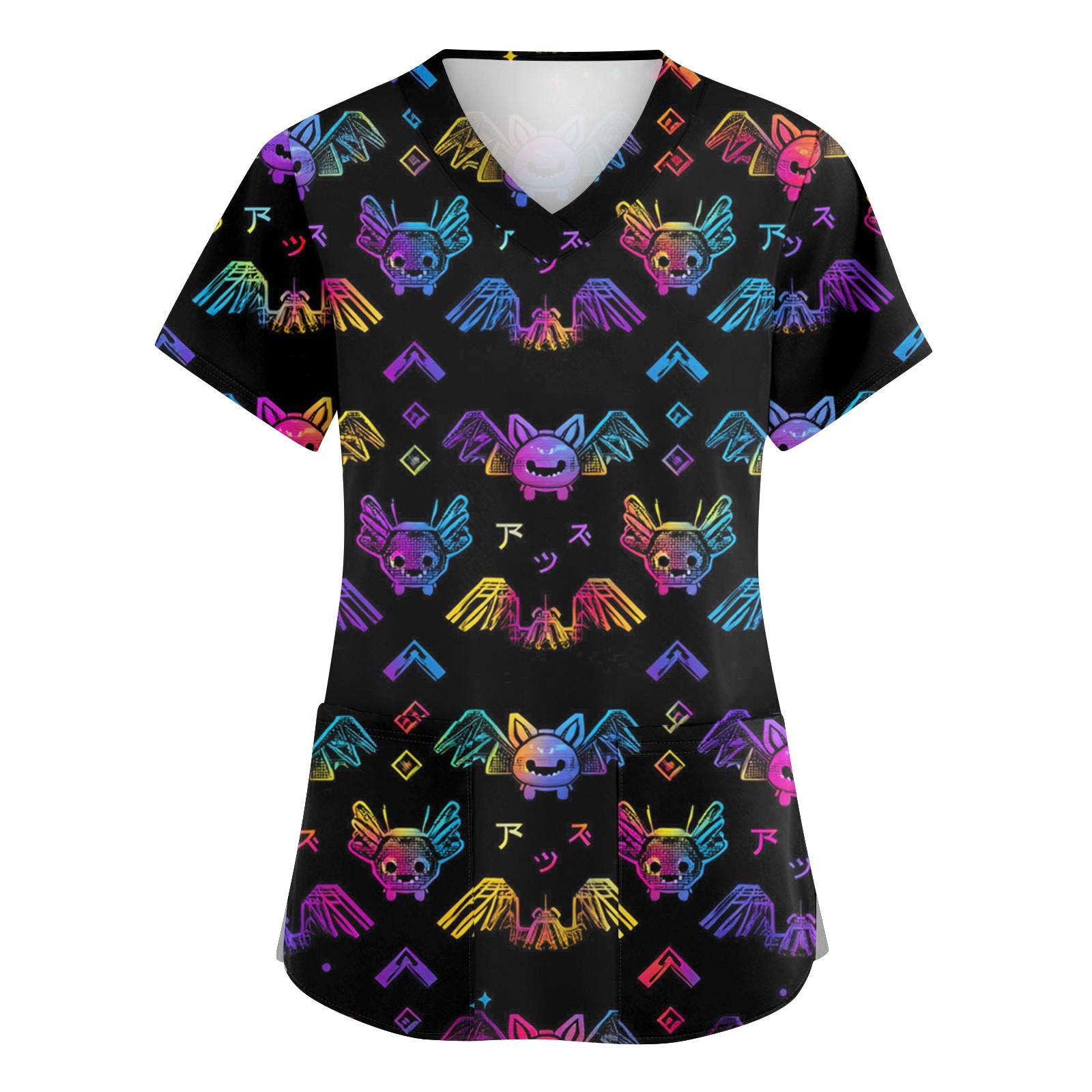 

Женская мода V-образный вырез короткий рукав комбинезон с карманами принт топы одежда XXXXL чёрный