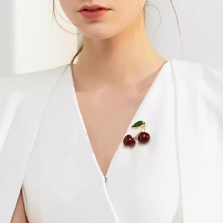 Alloy Cherry Brooch Cherry Corsage Pin Unique Plant Brooch for Those Who Love Unique and Eye Catching Accessories
