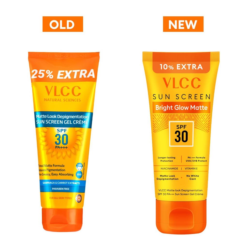VLCC Bright Glow Matte SPF 30 PA++ Sunscreen Gel Crème 100g + 10g Extra Non-Greasy Tinted Matte