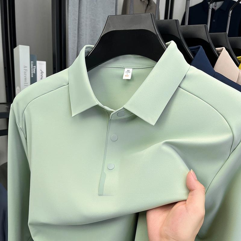 

Весенне-осенняя мужская футболка с длинным рукавом, повседневная рубашка поло с лацканами, мужская светодиодная одежда 4XL светло-зеленый