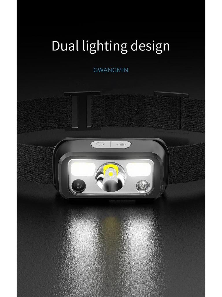 USB Rechargeable LED Headlamp with Wave Sensor for Running and Fishing