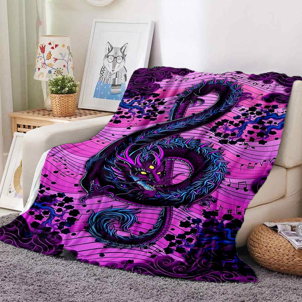 1pc Music Dragon Blanket, Lightweight Flannel Throw Blanket for Sofa, Bed, Travel, Camping, Living Room, Office, Couch, Chair, and Bed