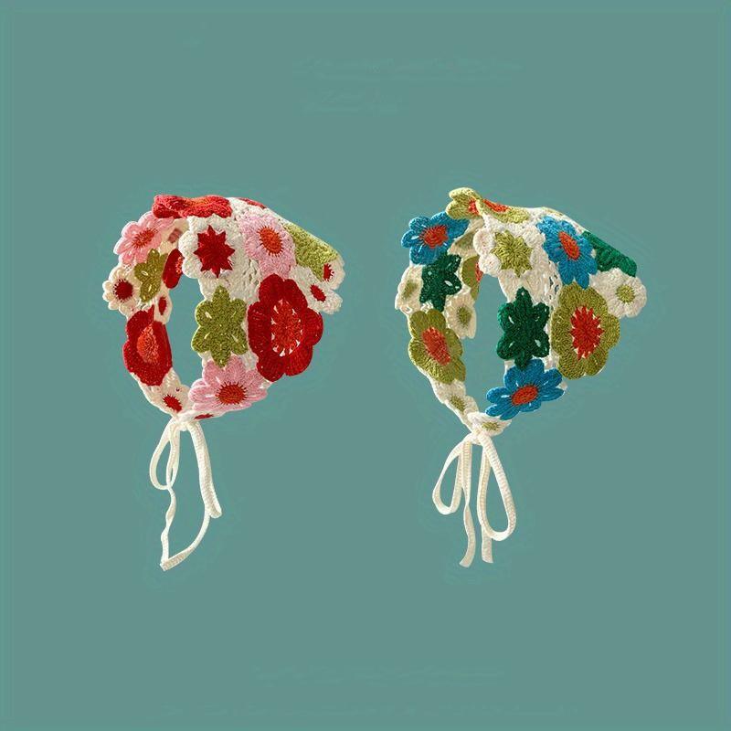 1Pc Knitted Floral Women's Hair Band Colorful Crocheted Hair Accessory with Fringe Tail,Perfect for,Vacation,Casual Wear
