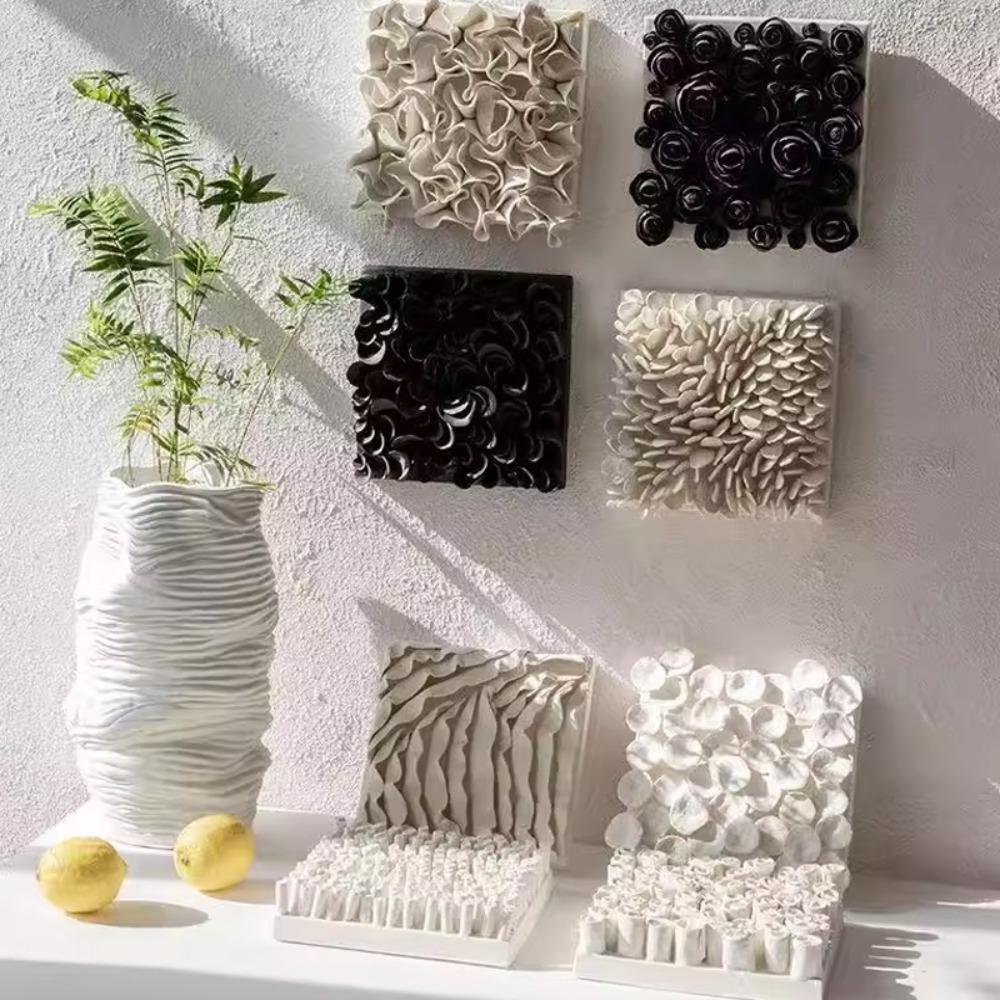Ceramic Square White Flower Painting Creative Living Room Decoration Ceramic Petal Painting Interior Decoration Background Wall