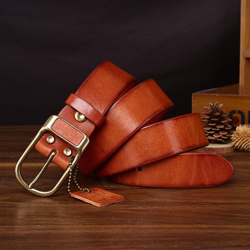 Dip-Dyed Wax Top Layer Vegetable Tanned Cowhide Water-Dyed Belt Men'S Genuine Leather Retro Trend Casual Jeans Belt Men