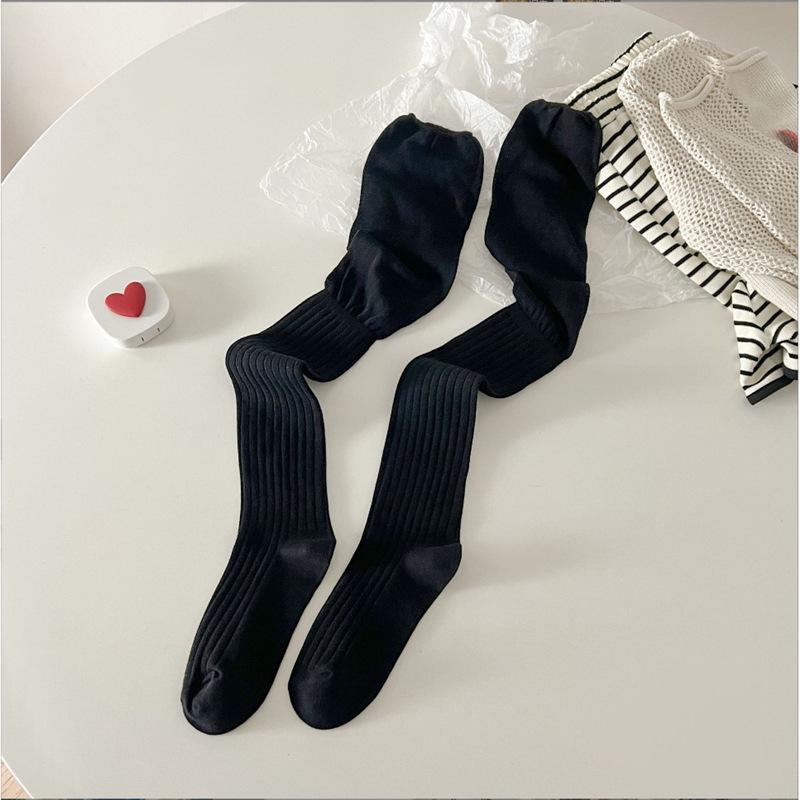 Women's Japanese-Style Color Block Over-the-Knee Socks - Solid Color, Versatile Spring/Autumn Knee-High JK Slouch Socks