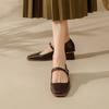 Fashion 2024 Trend Spring Women's Shoes Square Toe Chunky Heel Shoes Women Genuine Leather Low Heel Women Pumps Solid Retro Mary Janes
