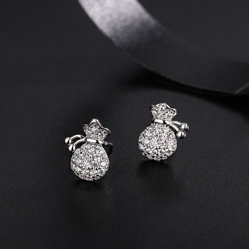 

S999 Sterling Silver Purse Stud Earrings Women s Full Diamond Gourd Earrings Light Luxury Minority Eardrops Earrings Ornament Holiday Gift S999 sterling silver white gold stud earrings