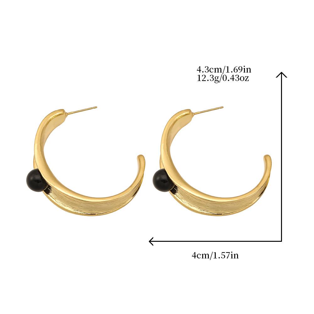 GEMCHIC Women s Retro Gold Hoop Earrings and Ring Set with Black Bead, 925 Silver Post
