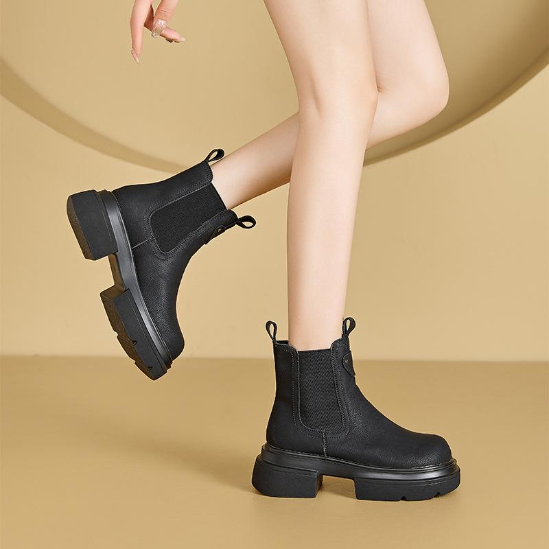 2026 Autumn Thick Soled Women's High Rise British Style Thick Soled Short Boots