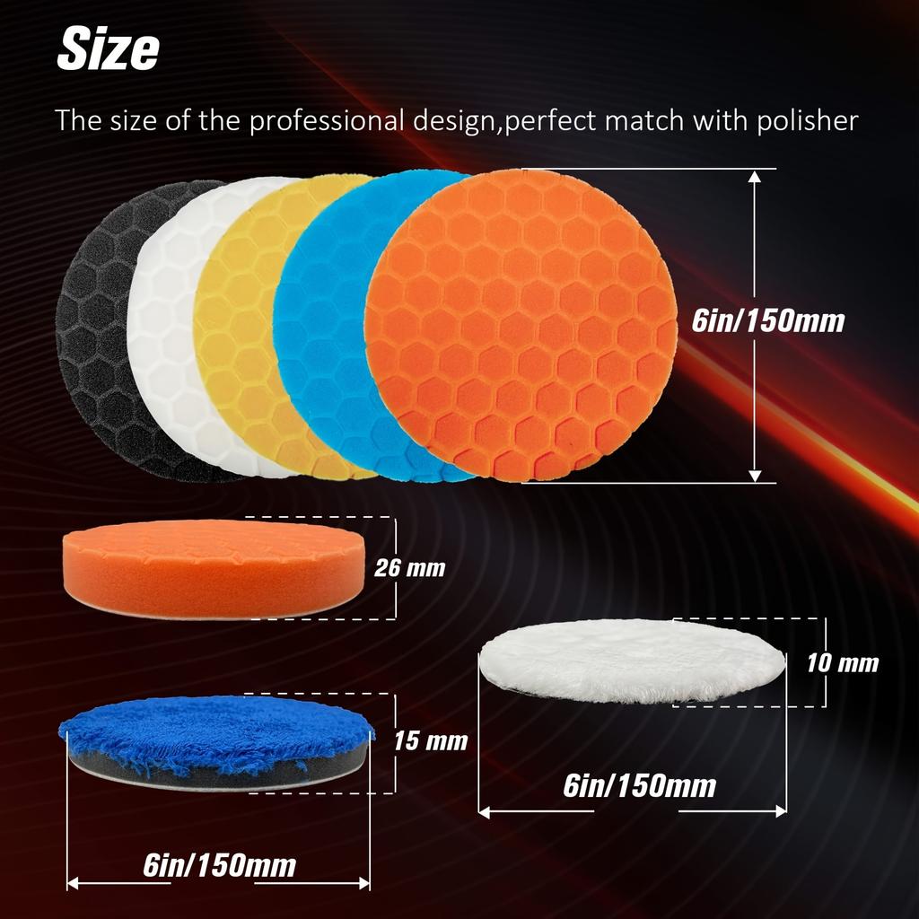 7pcs Buffing Polishing Pads 6 Inch- 7pcs 150mm Face for 6 Inch 150mm Backing Plate, Car Compound Buffing Sponge Pads and Knitted Cutting Polishing