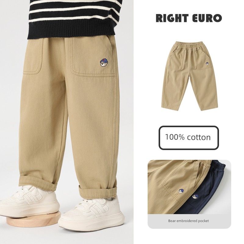 Right European Style Boys' Pure Cotton Casual Simple Pants 2026 New Spring and Autumn Children's Clothing Baby Boys' Pants