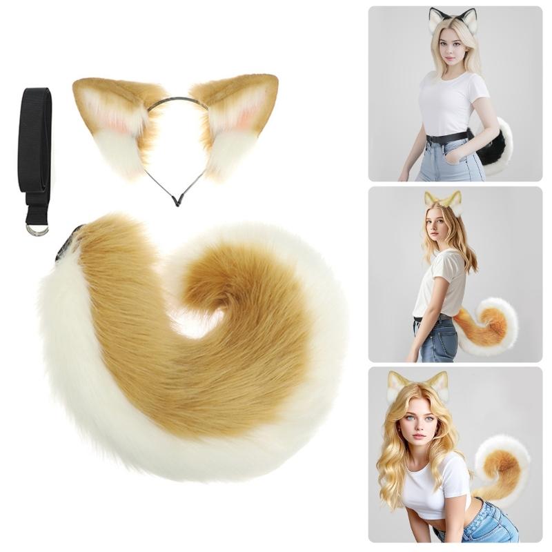 1/2 Stück Kunstpelz Tier-Schwanz Hundeschwanz Hundeohren Stirnband Halloween Cosplay Kostüm Hundeohren Haarband Hundeschwanz Hunde Kostüme