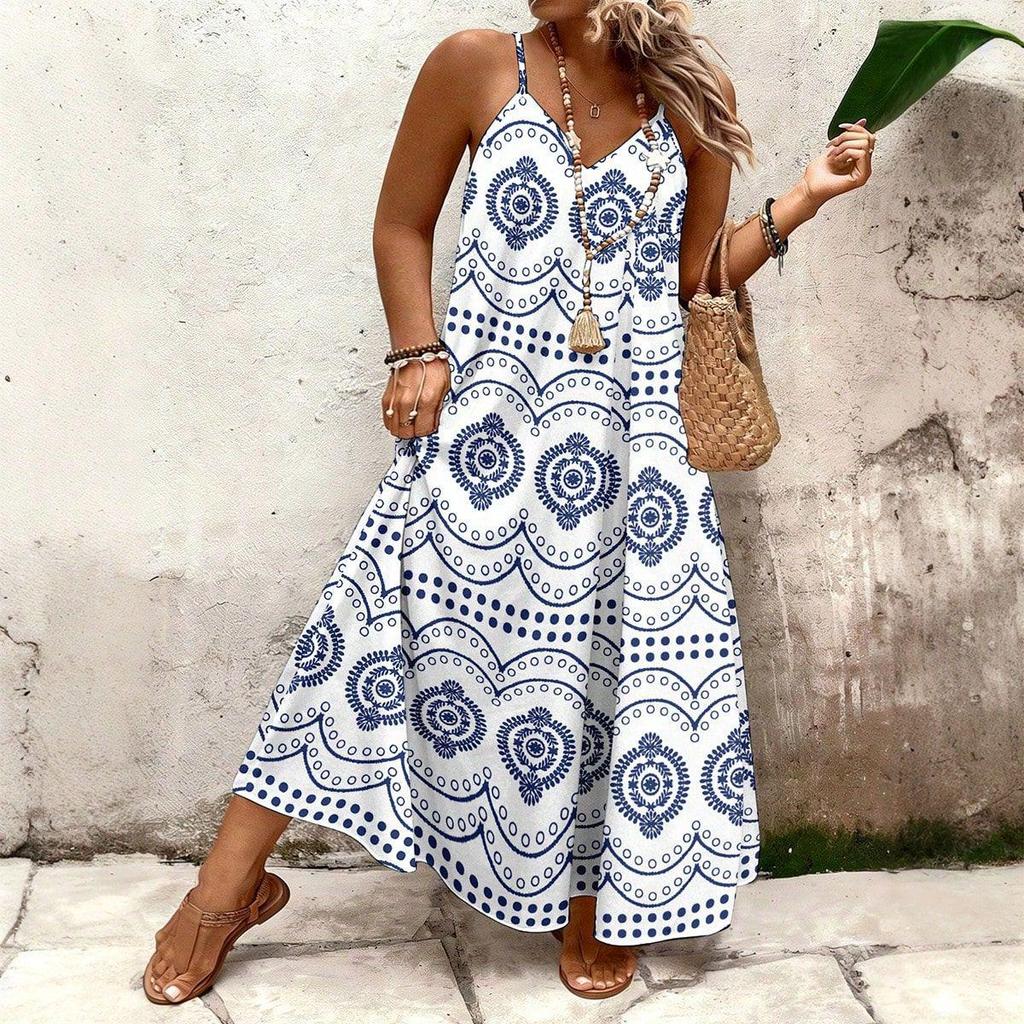 Bohemian Zebra Print V-neck Maxi Dress