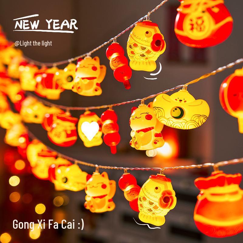 Festive Fu Lantern String Lights: New Year Spring Decoration, Flashing Fairy Ornaments