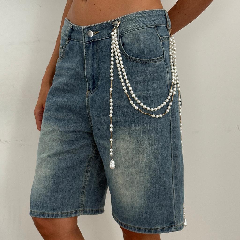 Hip-Hop Pentagram-Shaped Fringed Multi-Functional Trouser Chain, Personalized Imitation Pearl Multi-Layer Waist Chain Pendant