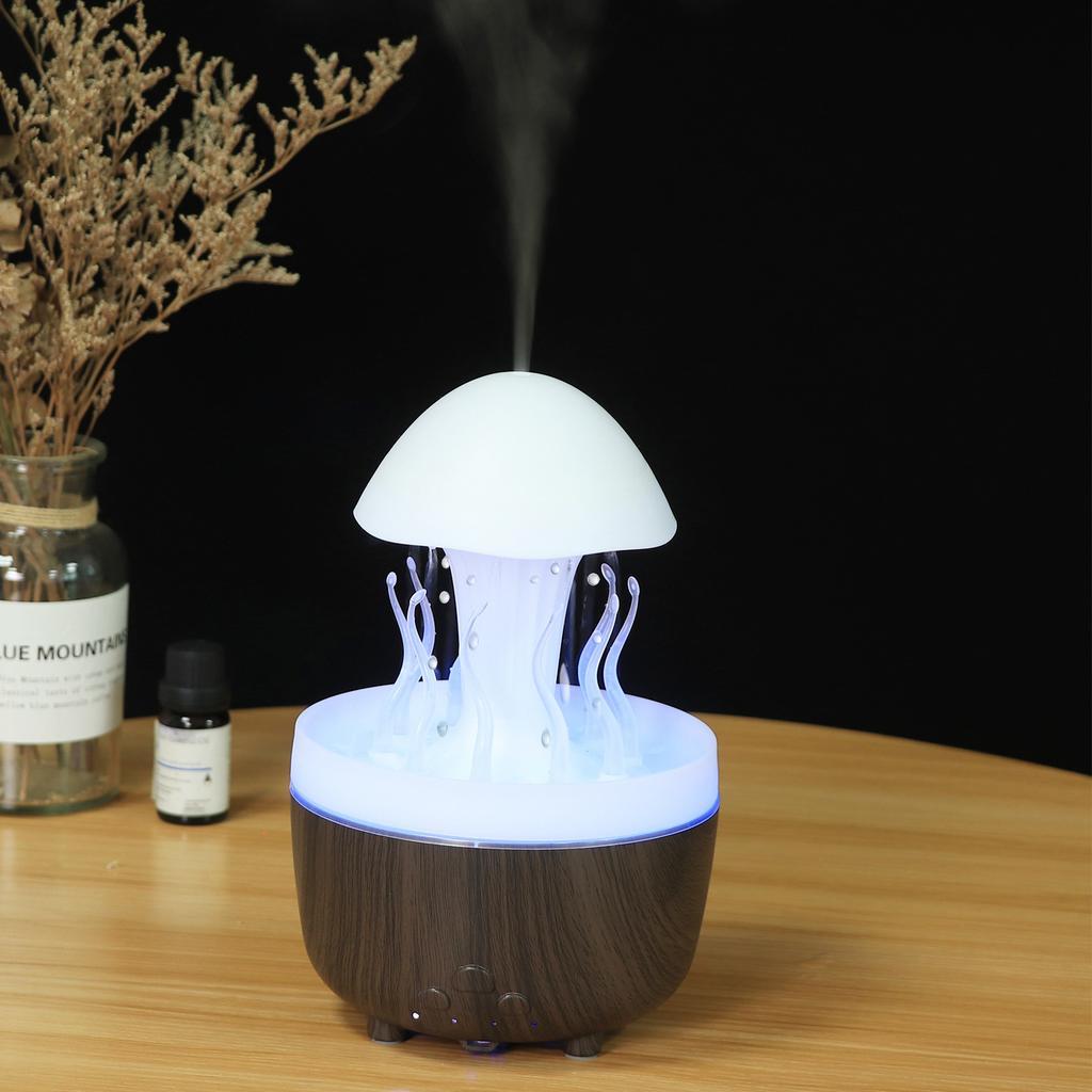 New Colorful Jellyfish Rain Rotating Humidifier Ultrasonic Atomized Rain DropsCloud Rain Mushroom Humidifier AromatherapyMachine