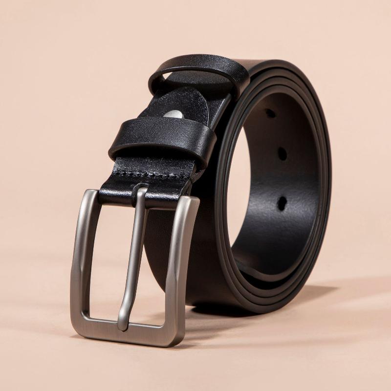 

Мужской ремень из натуральной кожи, ремень из натуральной коровьей кожи, повседневный универсальный мужской ремень с пряжкой 110cm-130cm чёрный