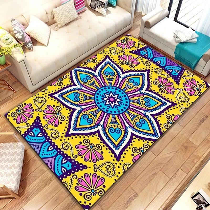 Bohemian Mandala Carpet Floral Geometric Pattern Soft Non Slip Bathroom Rug for Entryway Hallway Home Decor Mat