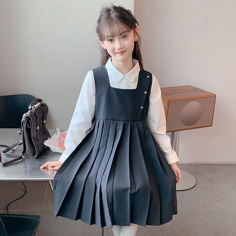 

Сладкий школьный комплект для девочек из двух предметов: Стильное платье-жилет и юбка для осени/весны 150 cm