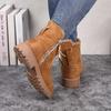 Women's Round-Toe Short Boots Plush Faux Thick Rubber Sole Chunky Heel Zipper Winter Casual Dressy Brown Booties for Jeans