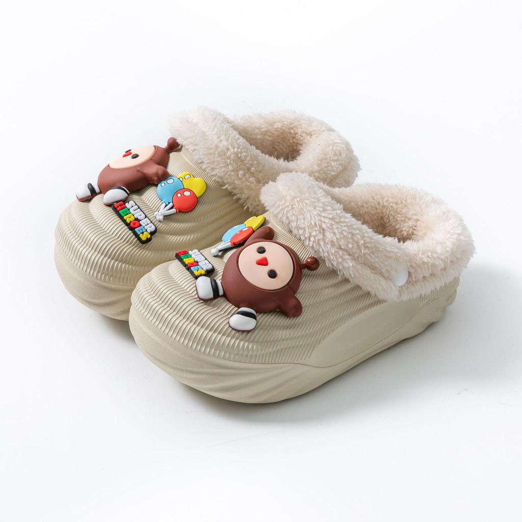 EVA Kids' Winter Cotton Slippers: Velvet-Lined, Non-Slip, Cute Cartoon Design, Removable, Parent-Child Match, for Boys and Girls