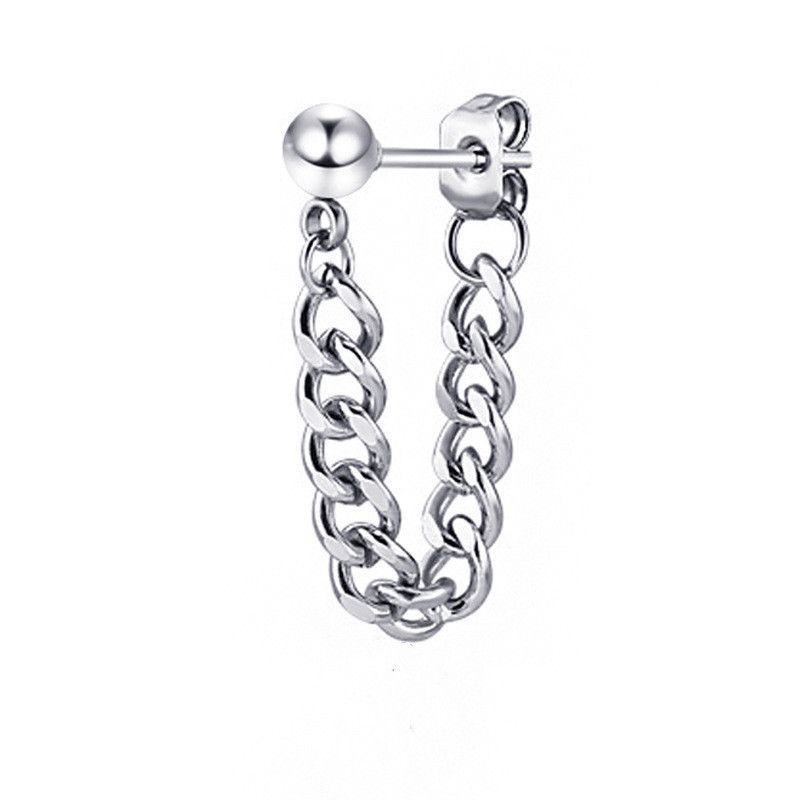Black steel stud earrings men s stainless steel small steel ball earbone stud earrings drop chain ear buckle