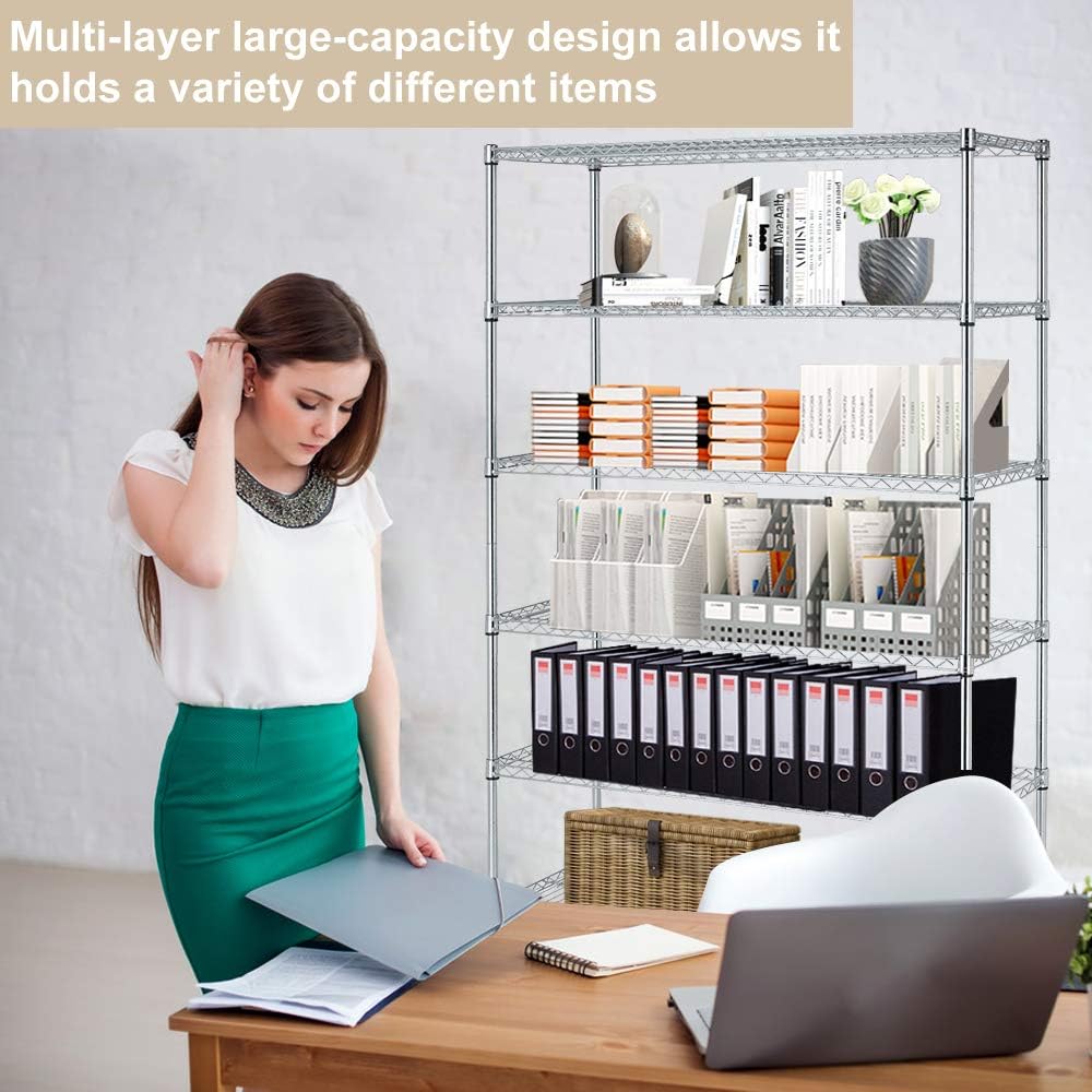 Metal Shelves 6 Layer Wire Shelving On Wheels Heavy Duty Metal Storage Rack Utility Shelves 48" NSF Steel Racks 2100 LBS Capacity Adjustable Standing