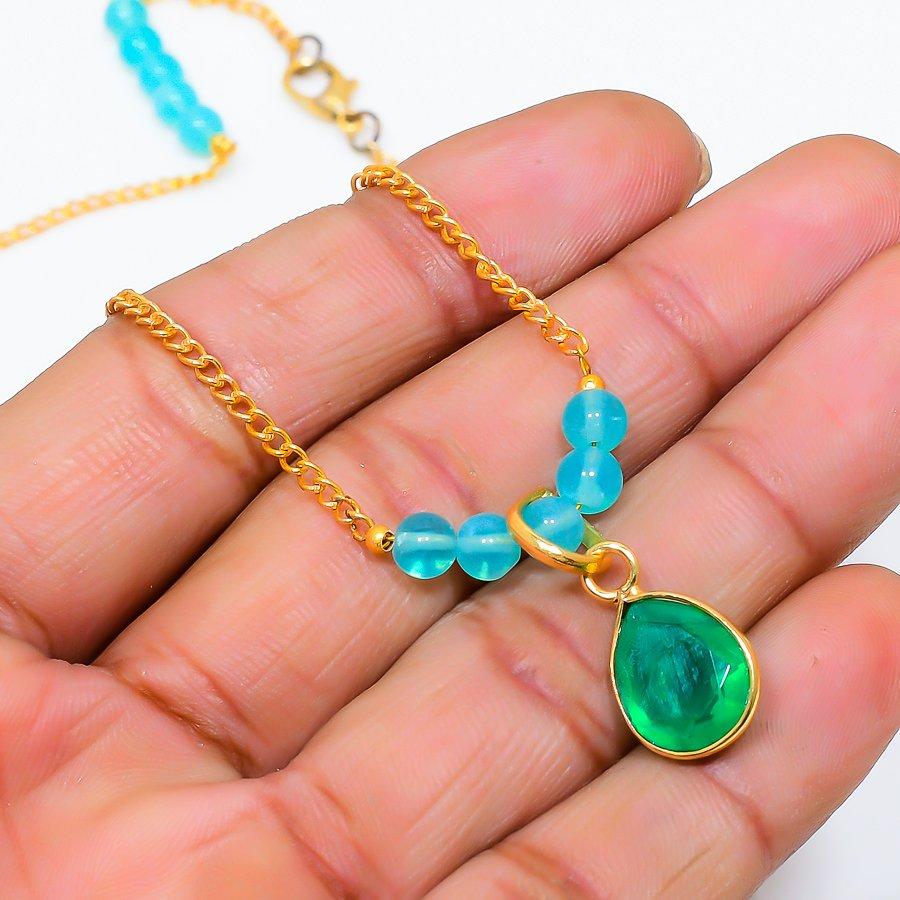 Green Kyanite, Chalcedony Gemstone 925 Sterling Silver Jewelry Necklace 20" GK-3930