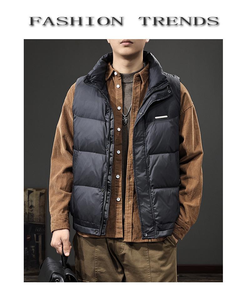 2025 Men's Winter Lightweight Duck Down Vest - Stand Collar, White, Trendy Sleeveless Outerwear.