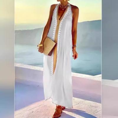 New Lace Patchwork V-neck Backless Strap Sleeveless Dress