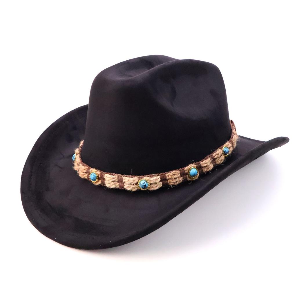 European and American new western cowboy hat ethnic style accessories hat solid color suede one-word cowboy hat