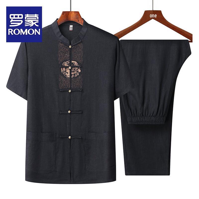 ROMON Men s Chinese Style Cotton Linen Tang Suit Set 2XL чёрный