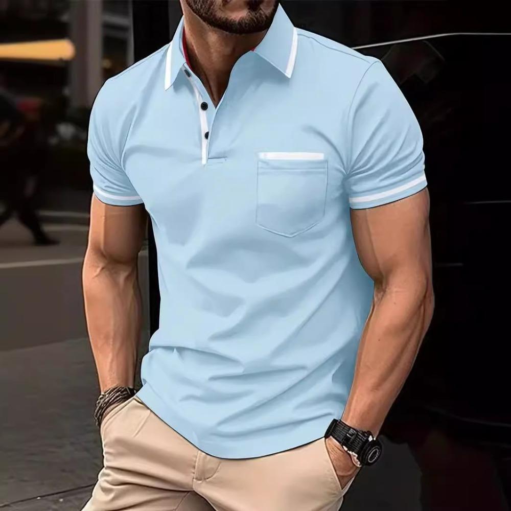Pocket Splicing Polo Men's Casual Shirt