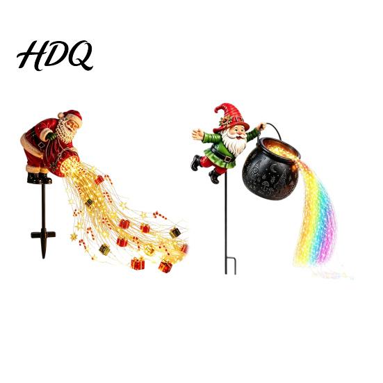Waterproof LED Pathway Lighting Solar Christmas Garden Stake Light Santa Pouring Flowing String Lights Colorful Magical Holiday Path Lights