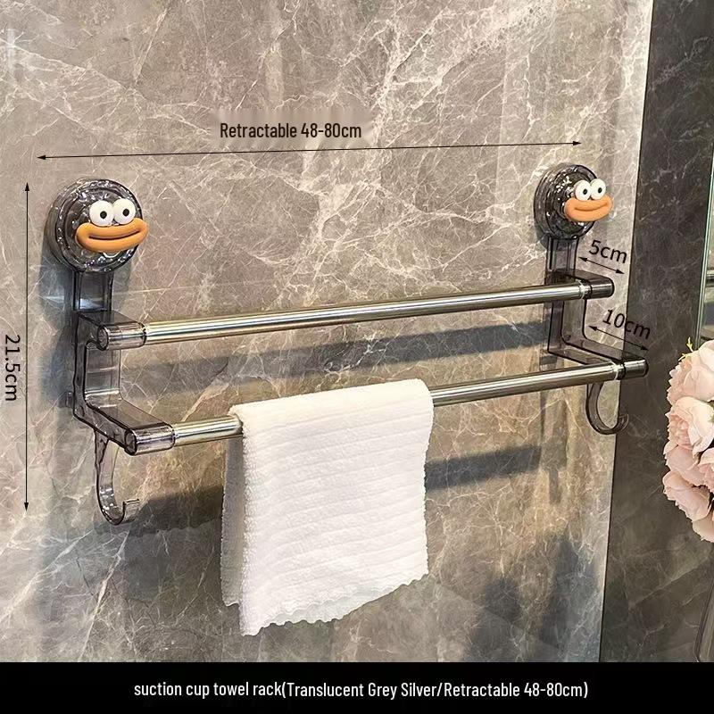No-Drill Telescopic Suction Cup Towel Rack for Bathroom Storage